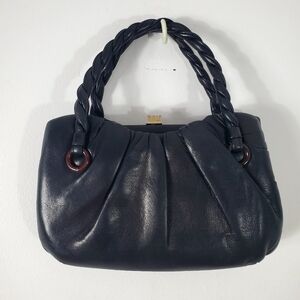 Vintage 80s Black Leather Handbag Handmade